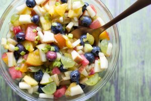 image of a bowl of creamy fruit salsa by intentionally eat with Cindy Newland