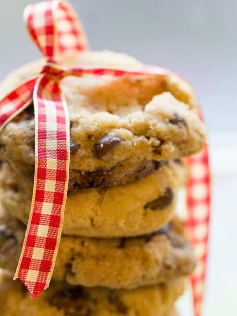 a stack of chocolate chip cookies