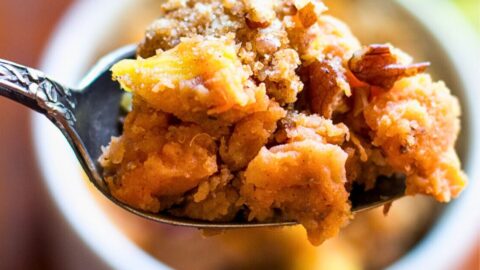 a spoonful of sweet potato casserole