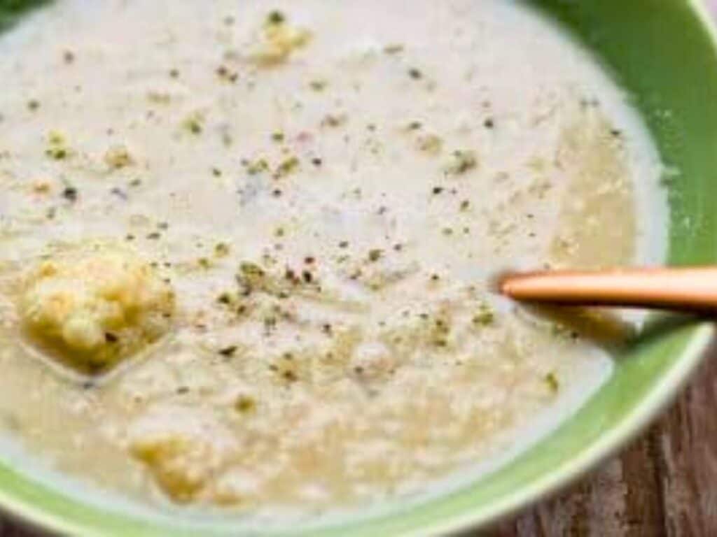 a bowl of low carb cauliflower soup