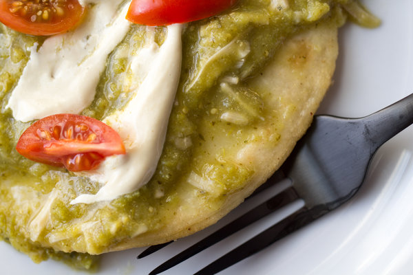 image of spicy cashew cheese sauce by intentionally eat with Cindy Newland on a tortilla with jackfruit verde