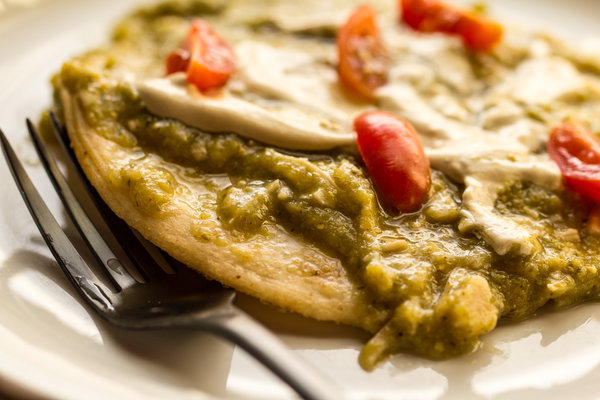 image of Jackfruit Verde by intentionally eat with Cindy Newland on a Homemade Corn Tortilla with Spicy Cashew Cheese