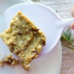 image of the tastiest vegan stuffing by intentionally eat with cindy newland being served with a white spatula