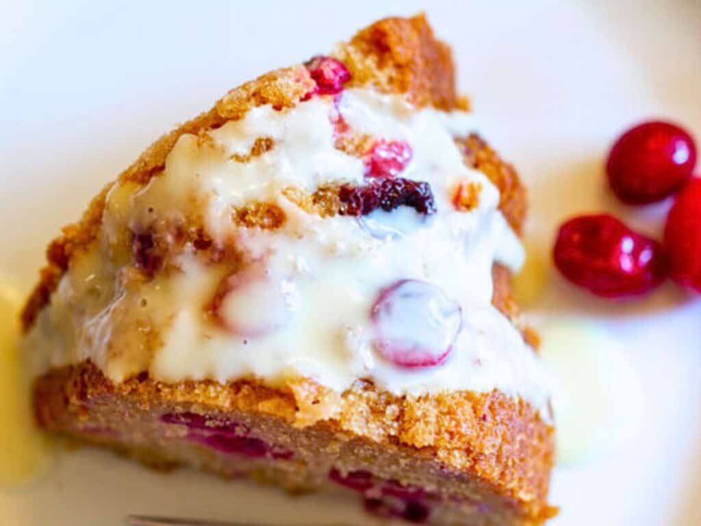 a piece of cranberry vegan Christmas Cake