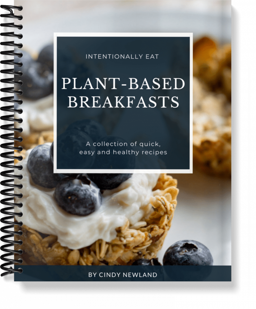 image of the free Plant based breakfasts cookbook with granola cups filled with coconut yogurt and blueberries