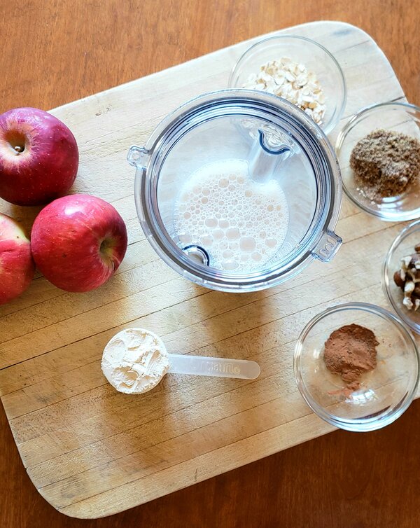 ingredients for how to make a fruit smoothie with almond milk