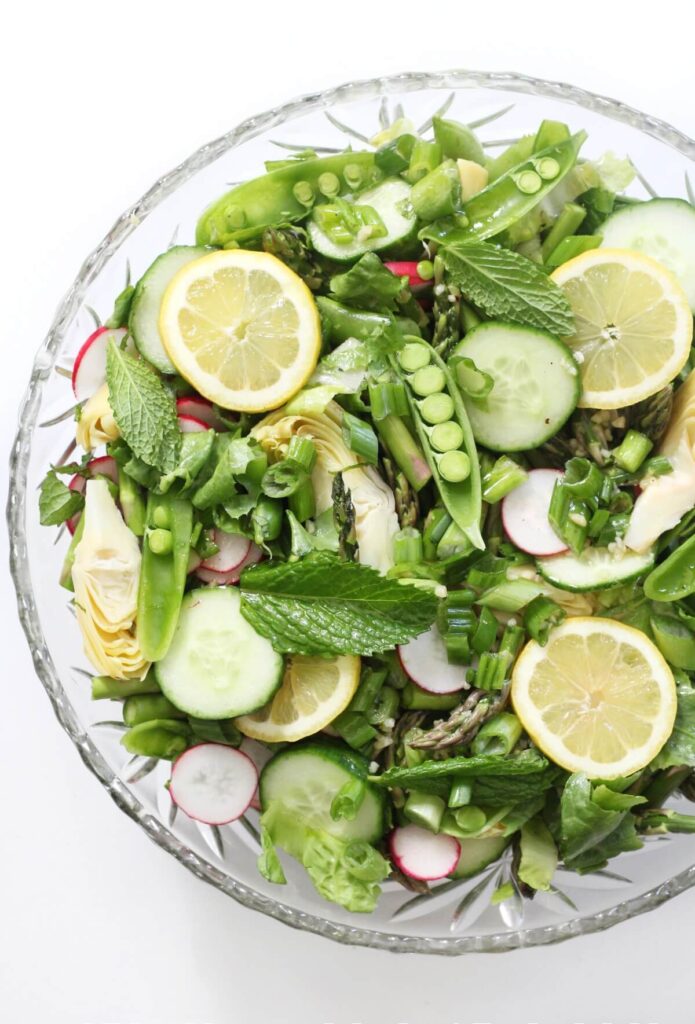 Fresh Spring Salad in a glass bowl