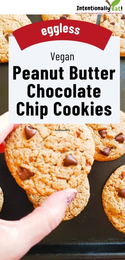 This is one of the easiest vegan peanut butter chocolate chip cookies you’ll ever make. This healthy vegan cookie recipe comes together in one bowl with simple ingredients.  These delicious cookies are crispy, yet chewy, and are dairy-free, eggless, and vegan for a healthy dessert for peanut butter lovers.