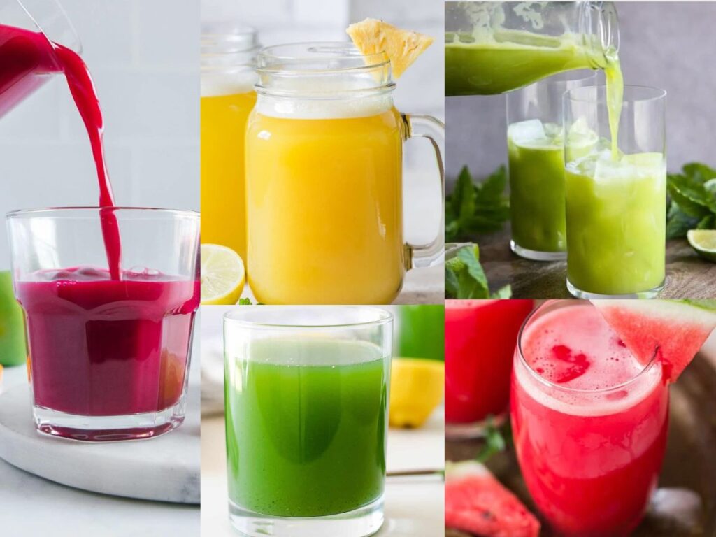 weight loss printable juicing recipes with images of different healthy juices