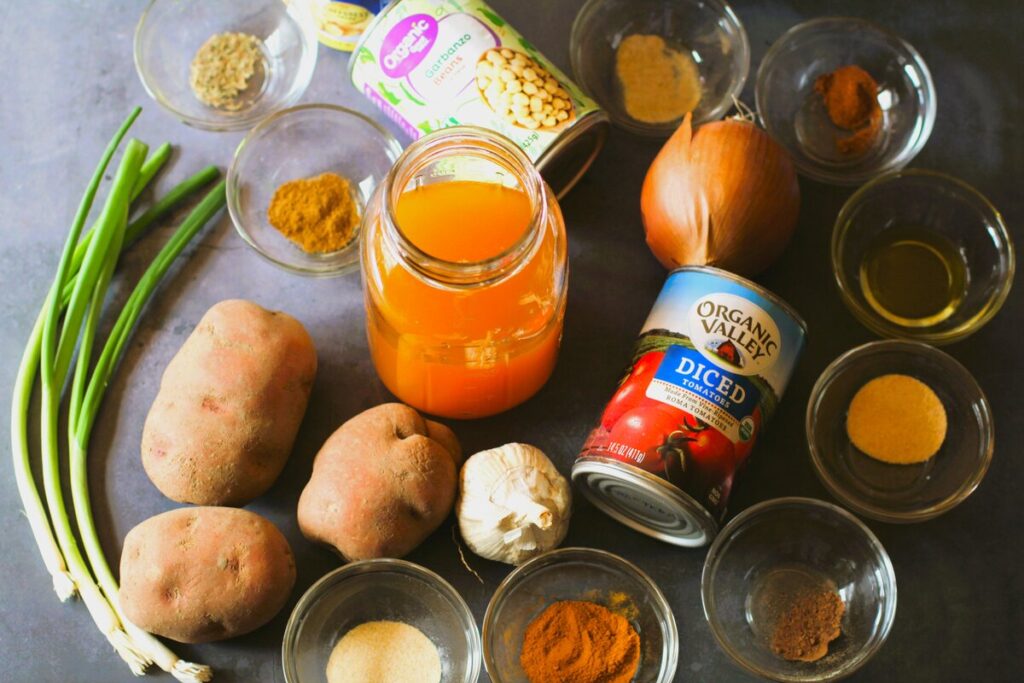 ingredients for vegan potato curry recipe