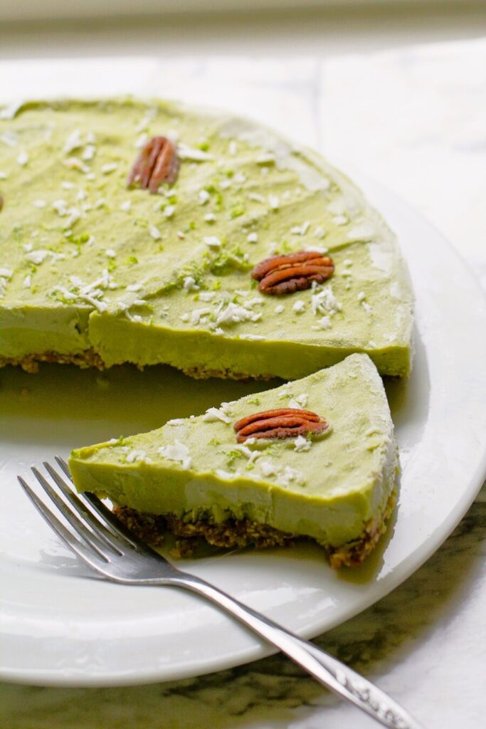 vegan dairy free key lime cheesecake on a plate