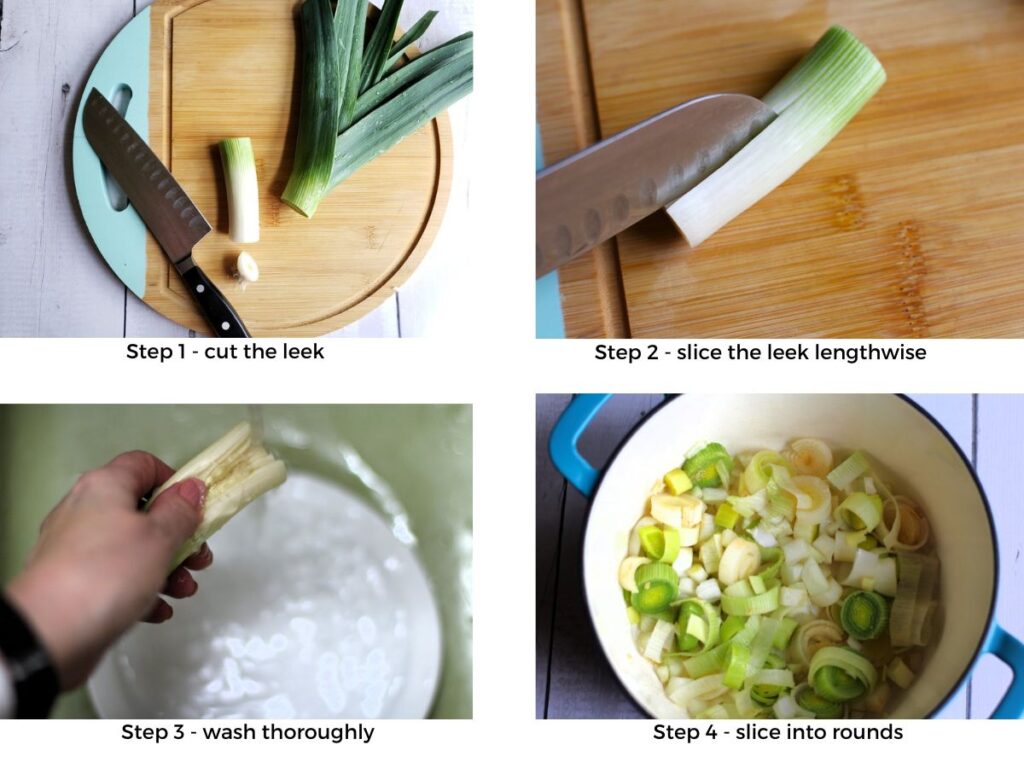 step by step directions for cleaning a leek
