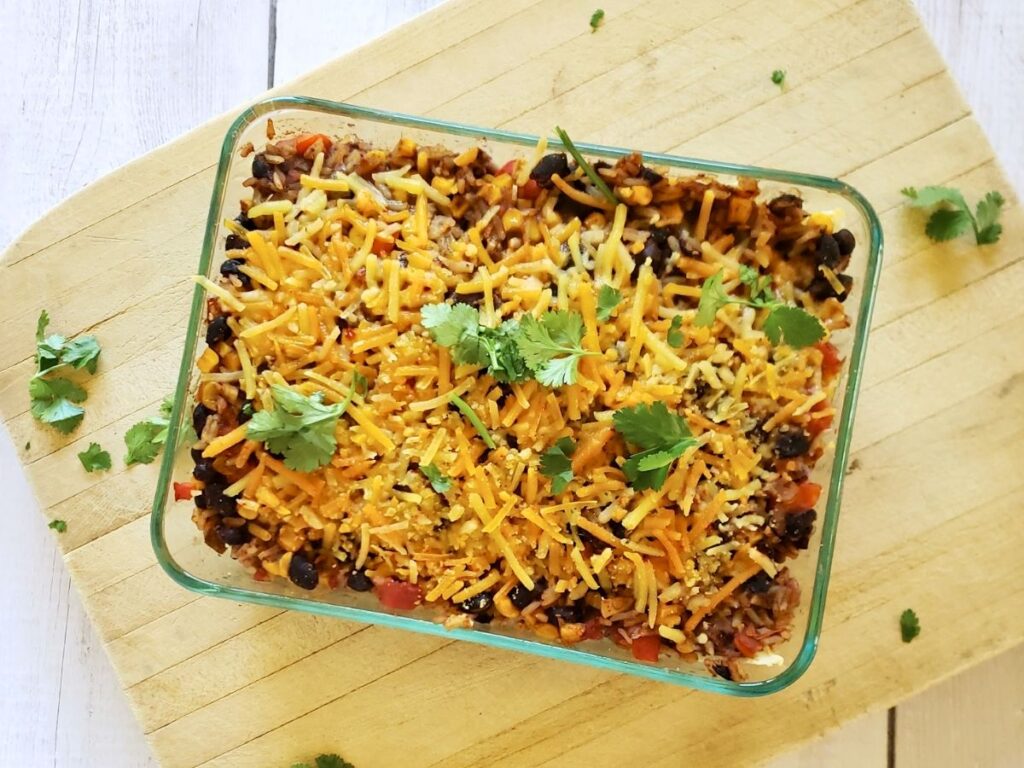 healthy taco salad casserole recipes cooling on a cutting board