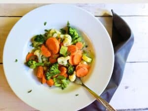mixed vegetables in a white bowl