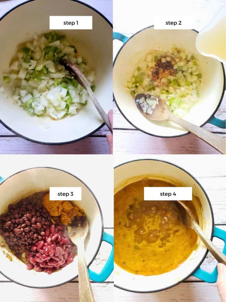 step by step directions for making vegan black bean chili recipe no tomatoes