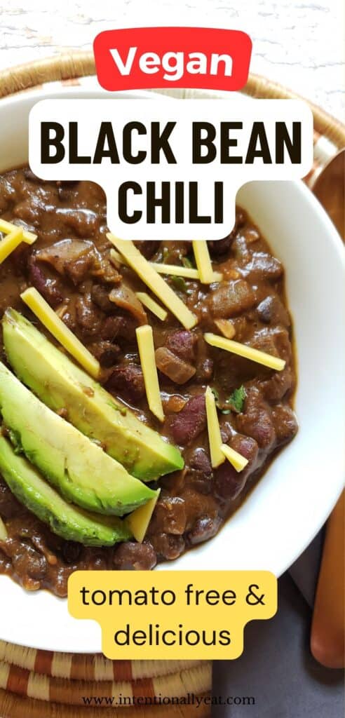 vegan black bean chili recipe no tomatoes pin for pinterest