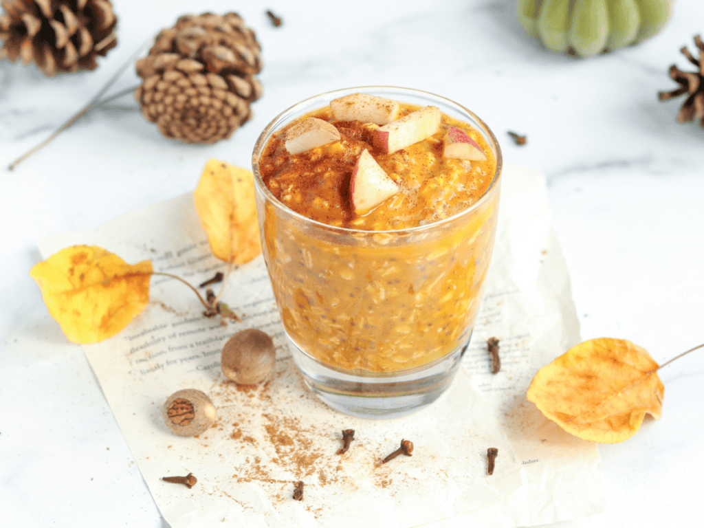 pumpkin overnight oats topped with apples