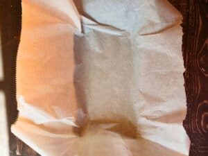 loaf pan lined with parchment