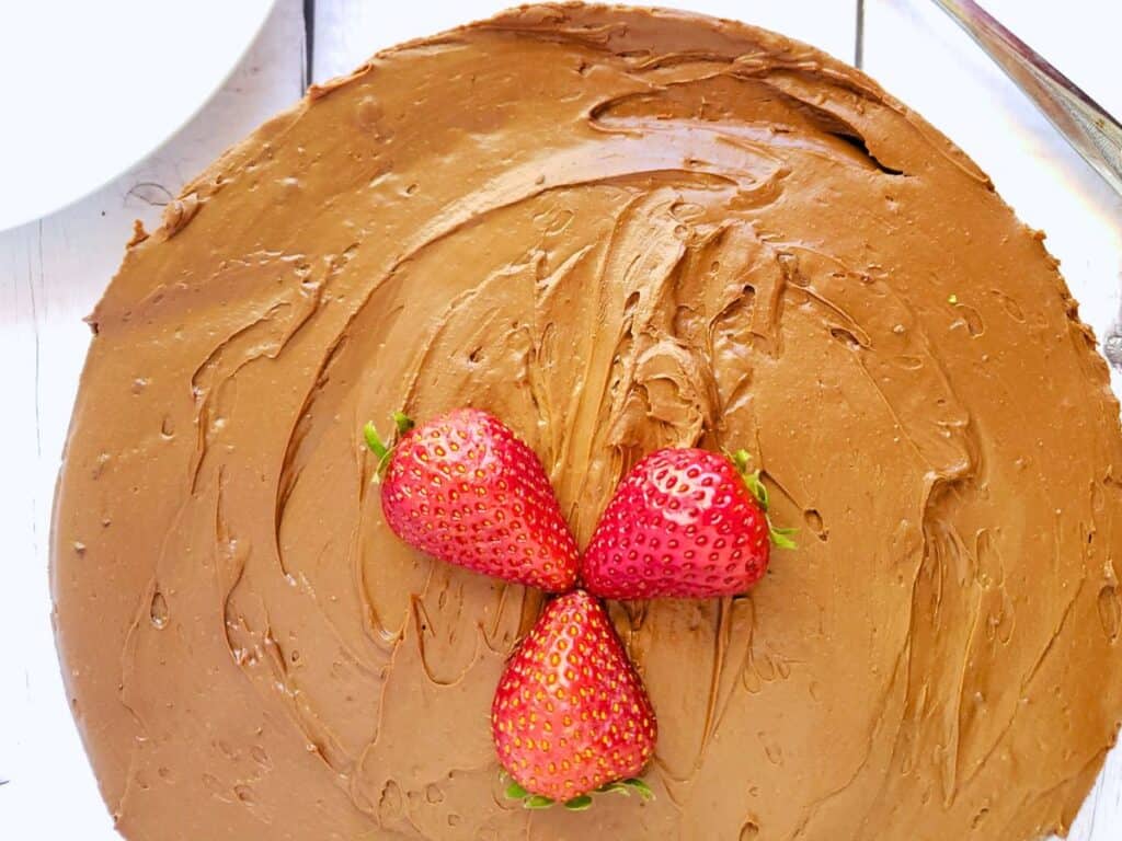 tofu cheesecake topped with strawberries