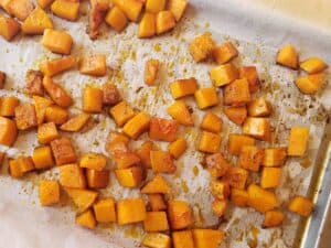 roasted butternut squash on a sheet pan
