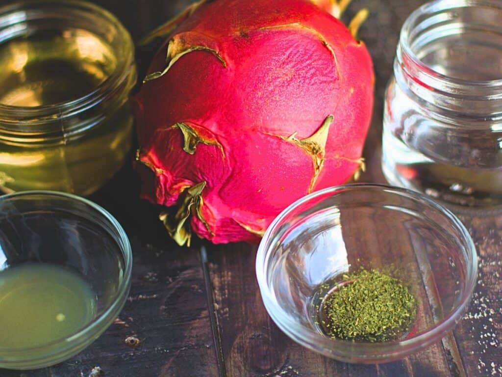 ingredients for making a dragon fruit refresher