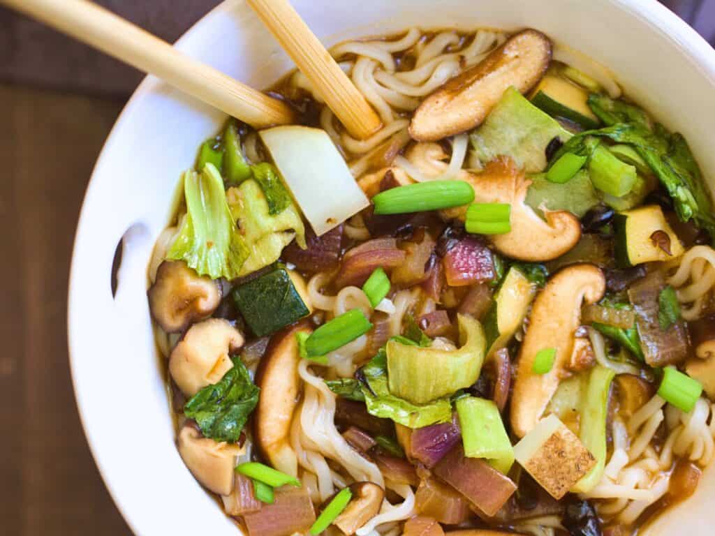 a bowl of vegan ramen noodles