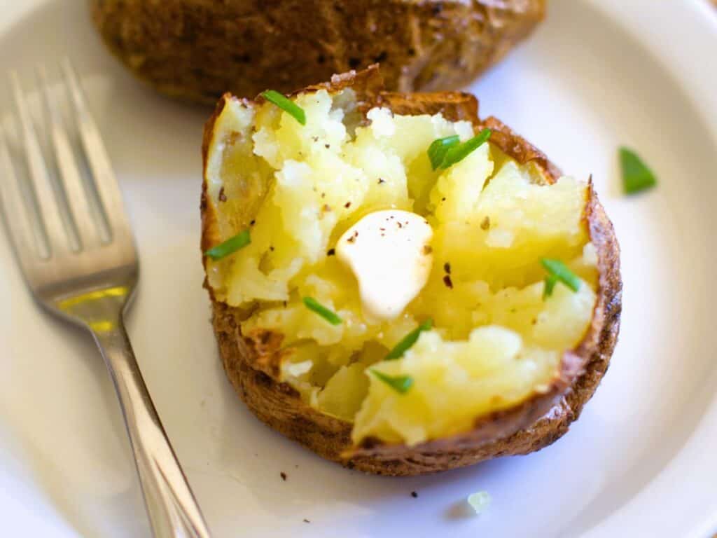 air fried potato with butter and green onion