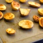 roasted mini potatoes on baking sheet