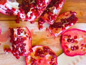 a pomegranate broken into pieces
