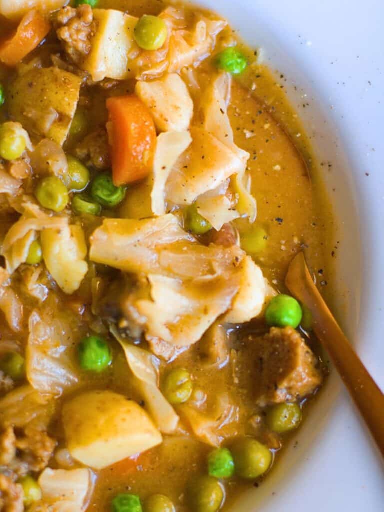 a bowl of vegan Irish stew