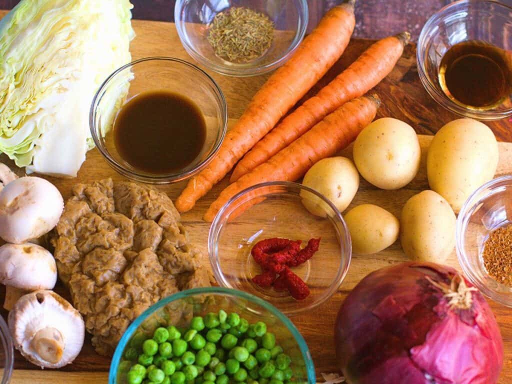 vegan Irish dinner stew ingredients