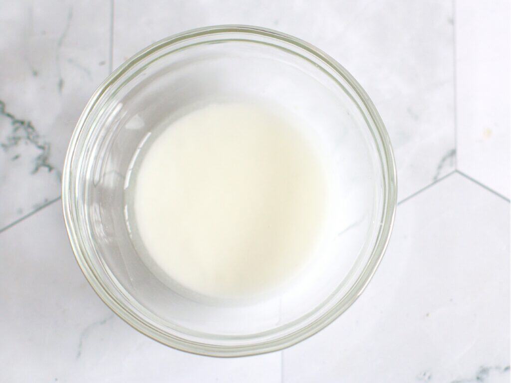 cornstarch slurry in a glass dish