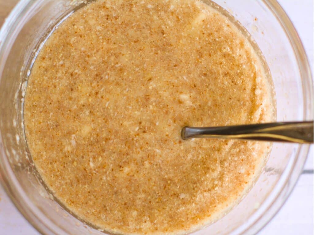 a flax egg in a glass bowl