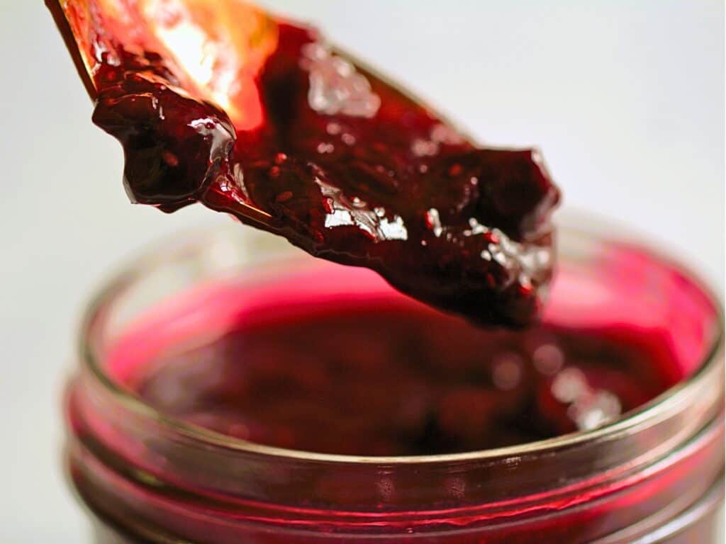 blueberry compote on a spoon