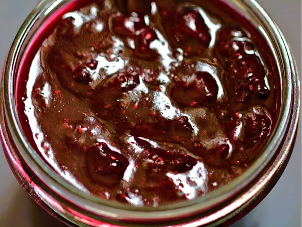 blueberry compote in glass jar