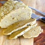 seitan sliced on a cutting board