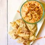 carrot cake vegan dip with cinnamon tortilla chips