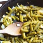 sauteed green beans in a skillet