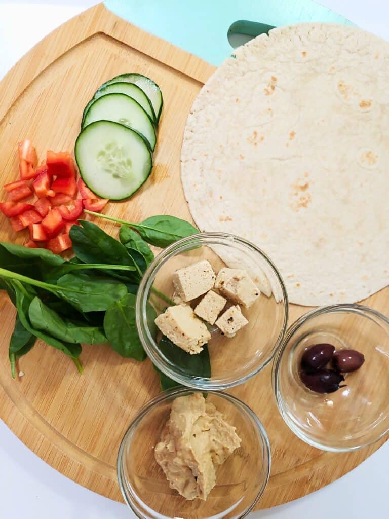 ingredients for a hummus wrap