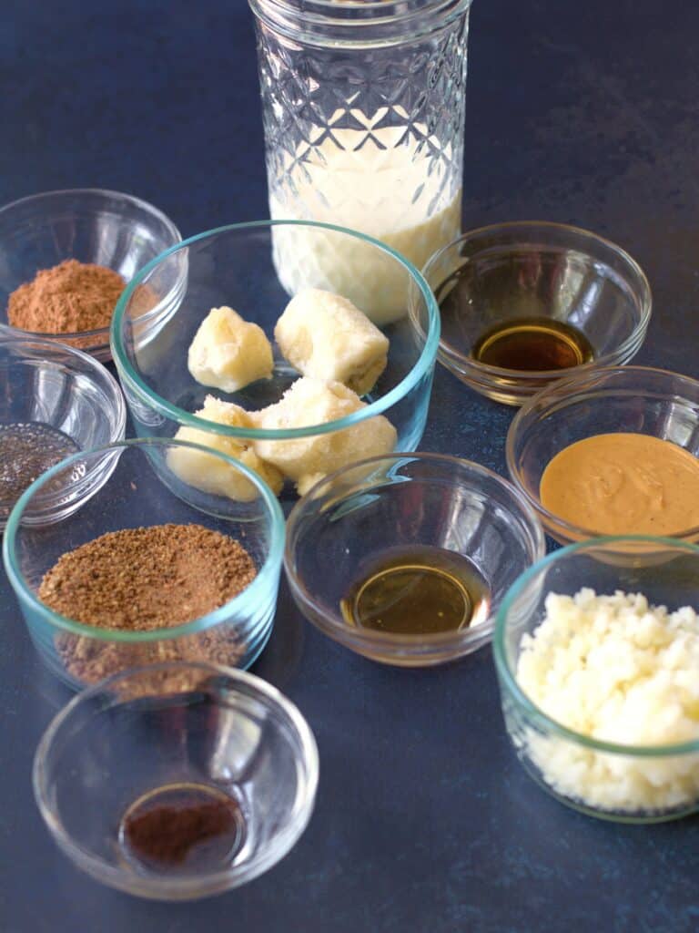 ingredients for vegan chocolate protein shake