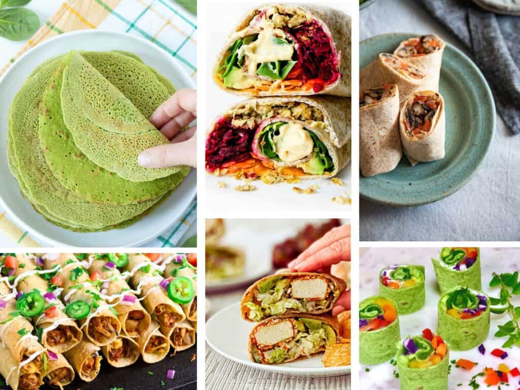 multiple images of recipes with tortillas wraps