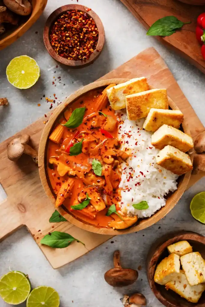 vegan red curry casserole in a bowl