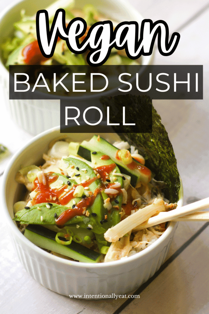 vegan baked sushi roll recipe pin for pinterest
