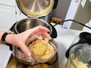 textured vegetable protein being rehydrated