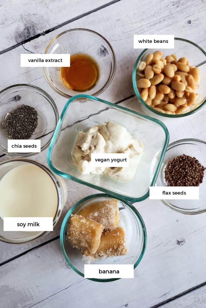 ingredients for a vegan vanilla protein shake 