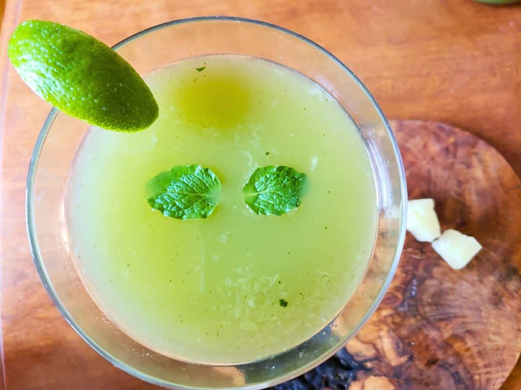 matcha mocktail with lime and mint