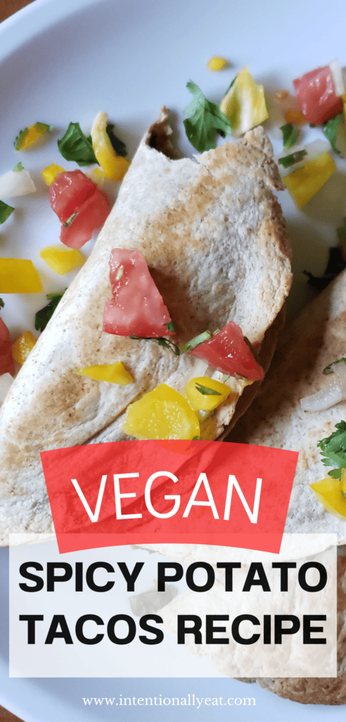 spicy potato soft taco recipe pin for pinterest